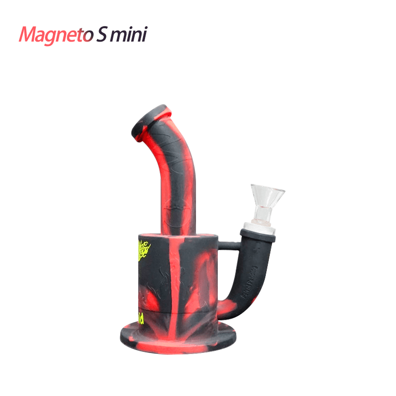 Waxmaid Magneto S Mini Silicone Water Pipe in black and red with magnetic downstem for lighter and dab tools