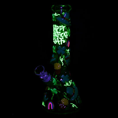 St. Patrick's Day Glow In The Dark Water Pipe - 10" / 14mm F