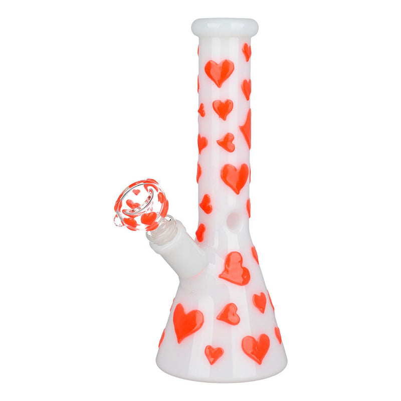 Valentines Day Heart Glow In The Dark Beaker Water Pipe - 10" / 14mm F