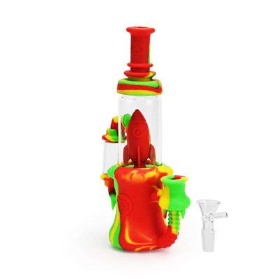 Ritual 8.5'' Silicone Rocket Recycler in Rasta colors with rocket ship perc and true recycling action