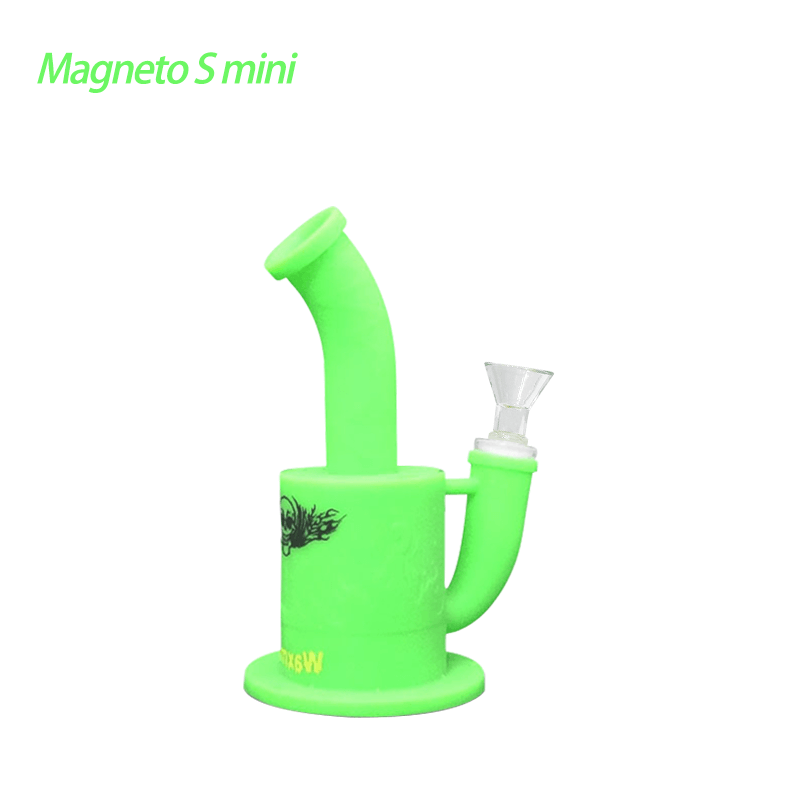 Green Waxmaid Magneto S mini silicone water pipe with a strong magnet in the downstem for lighter and dab tool collection.