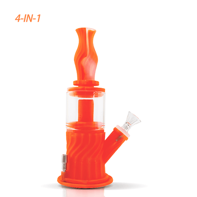 Waxmaid 4 in 1 Double Percolator Water Pipe made of Platinum Cured Silicone in bright orange color with glass percolator design