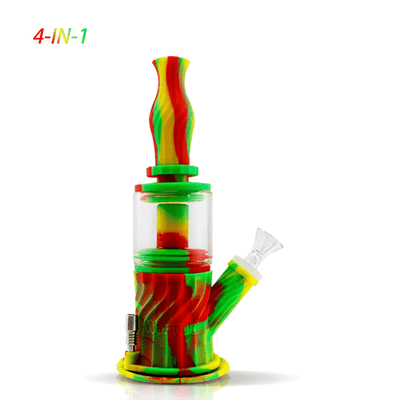 Waxmaid 4 in 1 Double Percolator Water Pipe made of Platinum Cured Silicone in vibrant colors with food-safe certification.