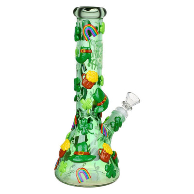 St. Patrick's Day Glow In The Dark Water Pipe - 10" / 14mm F