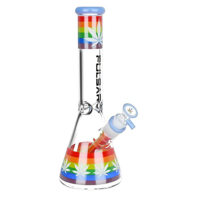 Pulsar Rainbow Pride Glow Glass Beaker Water Pipe - 10"