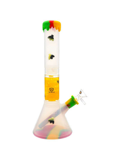 Stratus Silicone Bee Clear Freezable Perc with colorful accents, removable Percolator, and 3-piece design. Perfect for home or travel.