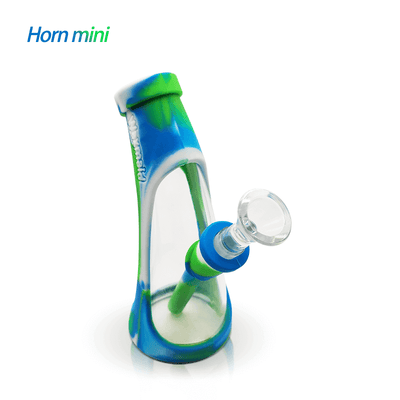 Waxmaid Mini Horn Silicone Glass Bubbler, 5.67-inch, made of durable, food-safe silicone and quality glass, tobacco smoking rig.