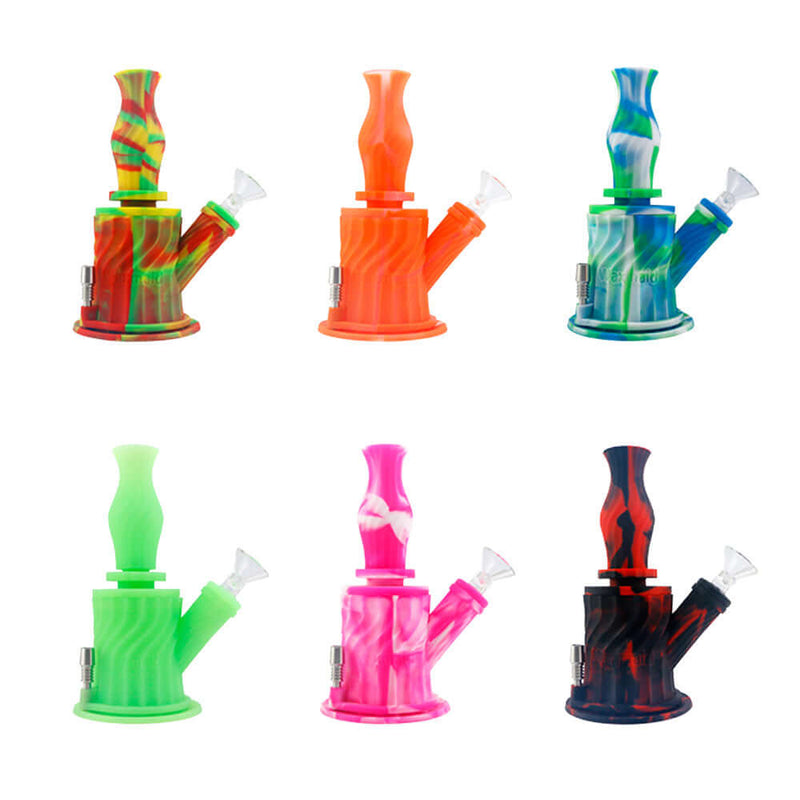 3 in 1 silicone water pipe in various colors, 7 inches tall, 14mm female joint, versatile smoking accessory, premium platinum-cured silicone, dab straw option