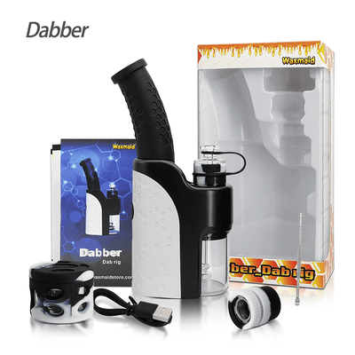 Waxmaid 6.73'' Dabber Electric Dab Rig kit with USB charger, quartz atomizer, and product packaging