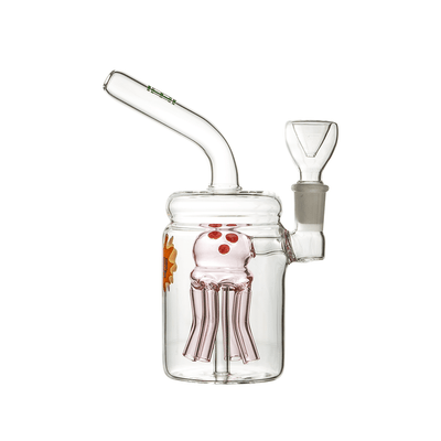 HEMPER Jellyfish Jar Bong with tree percolator, 7" tall, clear glass design with pink jellyfish inside.