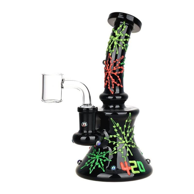 420 Neon Hemp Leaf Glow In The Dark Dab Rig - 6.5" / 14mm F