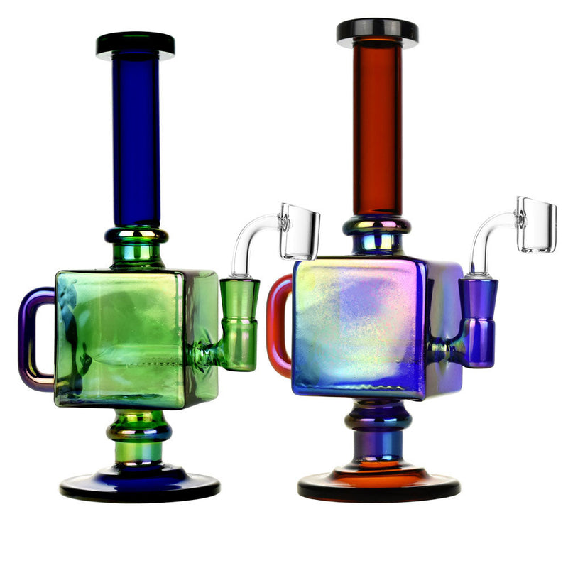 Iridescent Teapot Cube Inline Rig - 9.5"/14mm F/Colors Vary - Cheapnotic