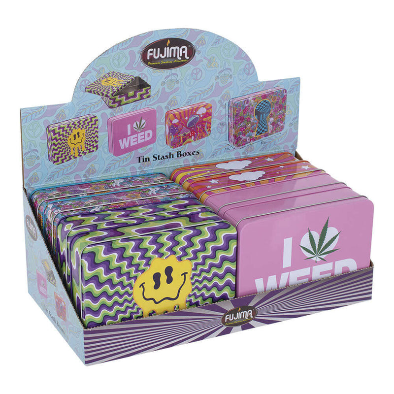 8PC DISPLAY - Fujima Tin Stash Box - 6.5"x4.5" / Assorted Designs