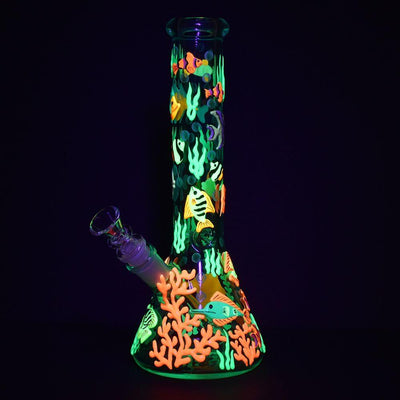 Reef Riot Glow In The Dark Beaker Water Pipe - 10" / 14mm F