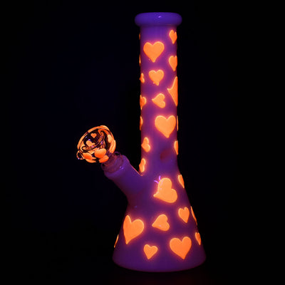 Valentines Day Heart Glow In The Dark Beaker Water Pipe - 10" / 14mm F